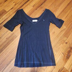 Abercrombie & Fitch Navy Blue Y2K Babydoll V-Neck Top S